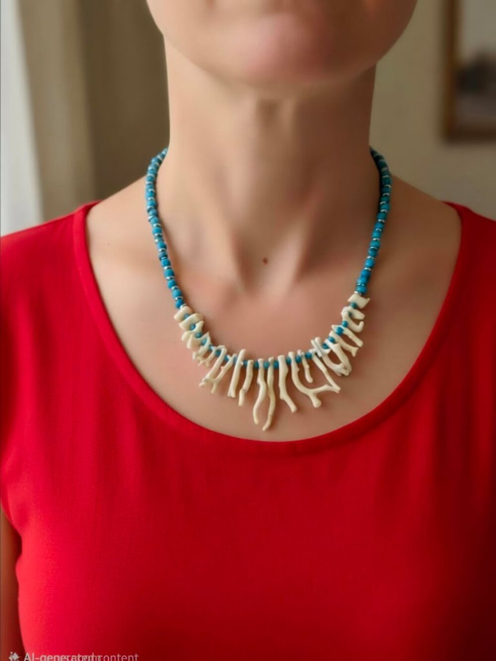 Natural White Branch Coral with Sleeping Beauty Turquoise Necklace